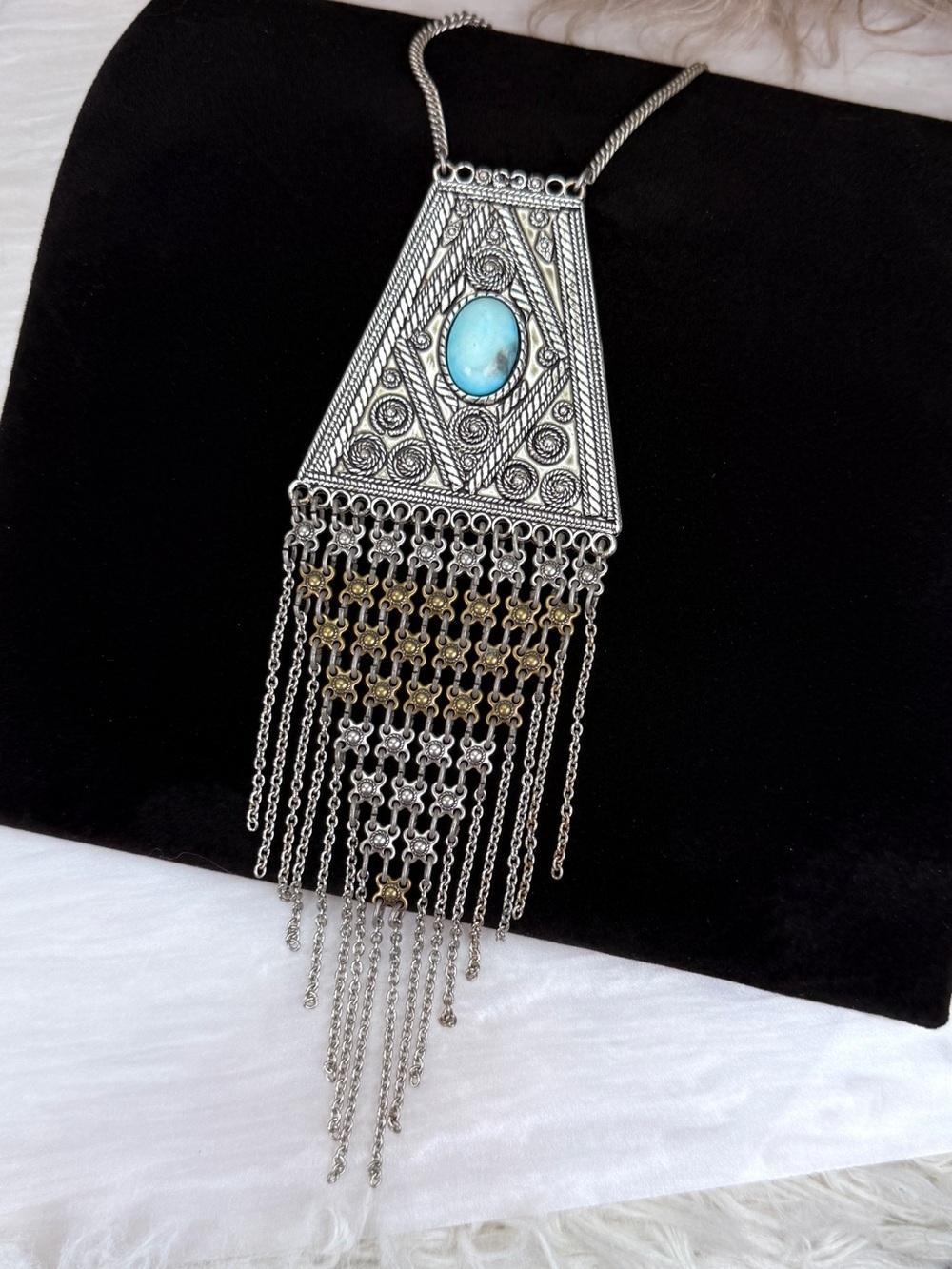 Beautiful, long, layering, large metal fringe, accent pendant costume